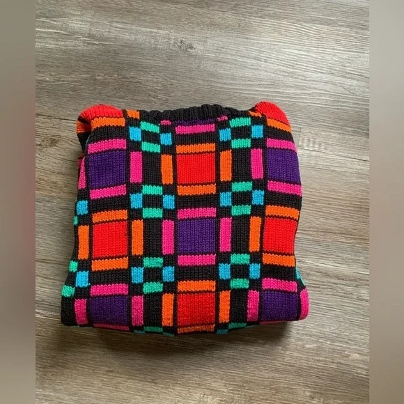 VTG ROBERTA FREYMANN Grandpa Sweater Turtleneck Funky Retro Multi Color Black S - Picture 8 of 8